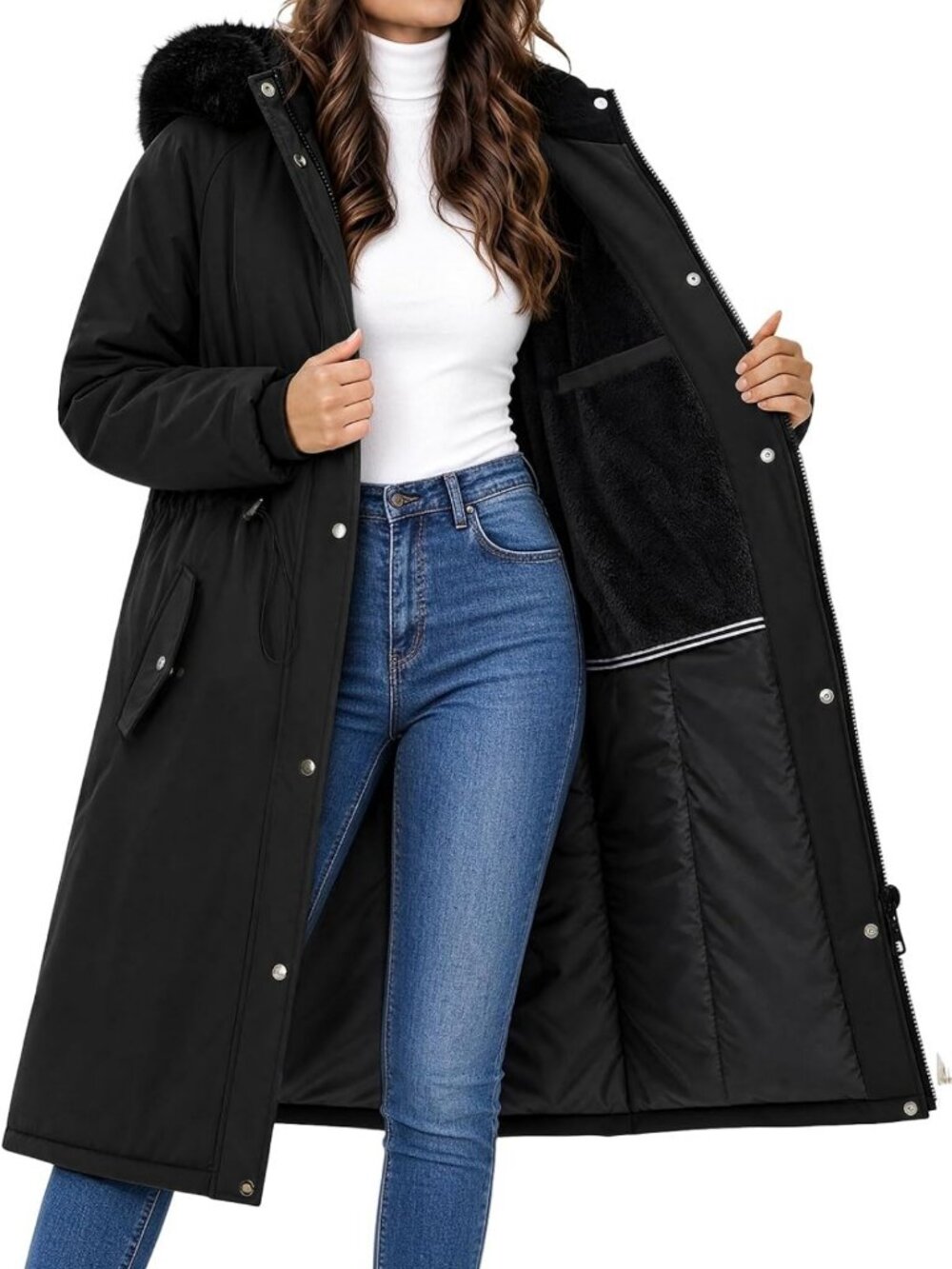 Cozy Hooded Long Winter Parka Puffer Coat with Fleece Lining for Women
